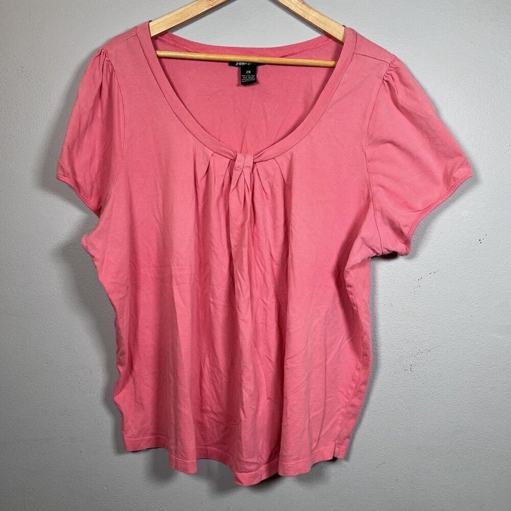 Annie Sue™ Shirt Pink Scoop Neck Short Sleeve Peasant Style Tee Women's Size 2X